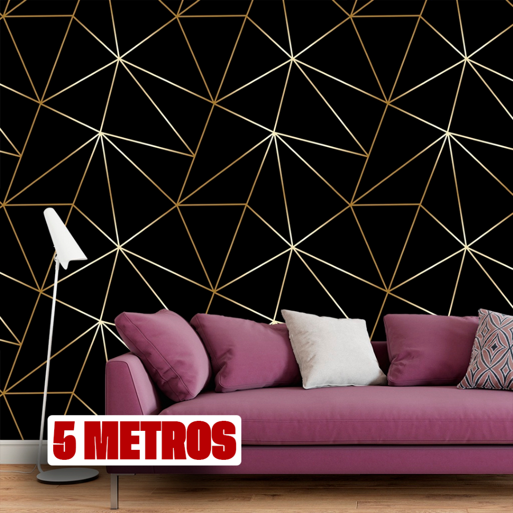 Papel De Parede Decorativo Autoadesivo  Geometrico Dourado  e Preto 5m x 45cm