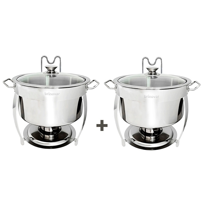 Kit 2 Rechaud Redondo Banho Maria Aço Inox 8 Litros em Oferta na Shopee