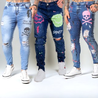 ENVIO IMEDIATO, CHEGA EM MENOS DE 7 DIAS calça jeans masculina premium destroyed jeans de alto padrão. modelagem skynny .