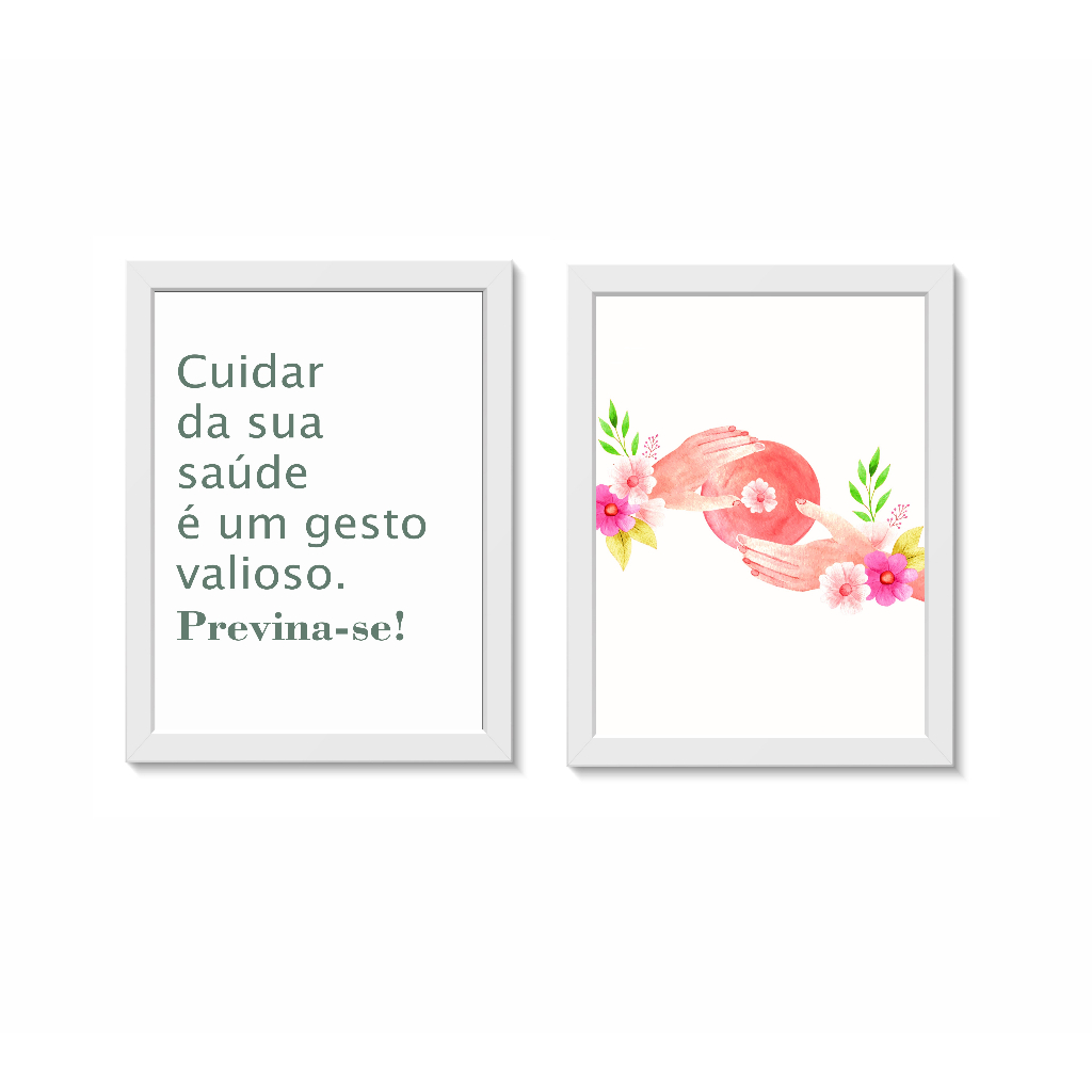 Kit 2 Quadros Decorativos Exame Preventivo da Mama Ginecologia Consultório Medicina Molduras 20x30cm Madeira