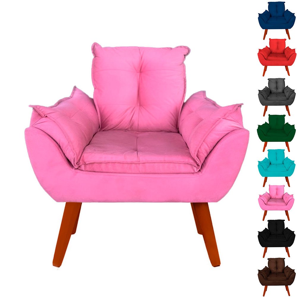 Poltrona Cadeira Opala Decorativa Pés Palito Suede Varias Cores