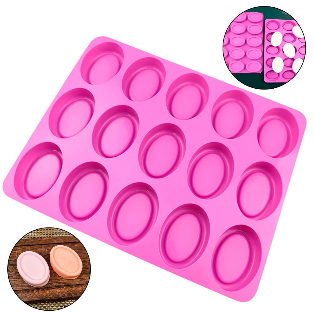 Forma Molde De Silicone Sabonete Oval 15 Cavidades Saboaria Vela Artesanato Maleável