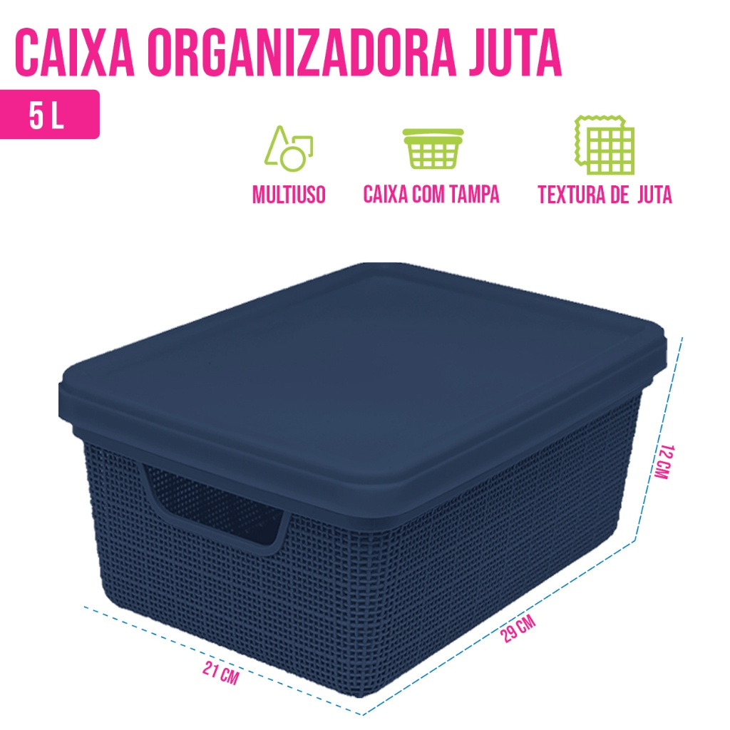 Cesta Caixa Organizadora de Objetos Organizadora Jaguar Juta Multiuso Casa Armario Sala Lavanderia 5L — imagem 2 de 2