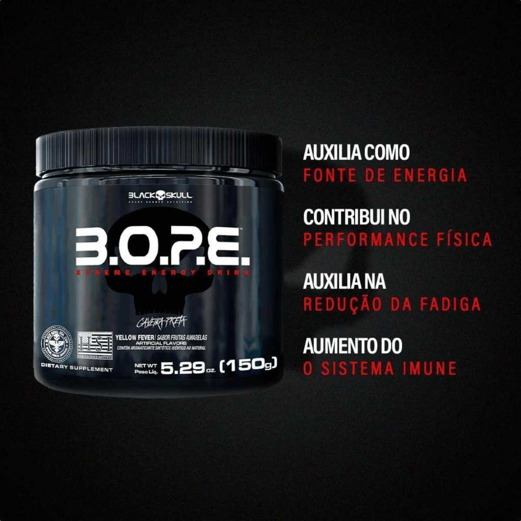 Pré-Treino BOPE 150g - Suplemento em Pó Black Skull - B.O.P.E. - Energia - Disposição Caveira Preta — imagem 2 de 2