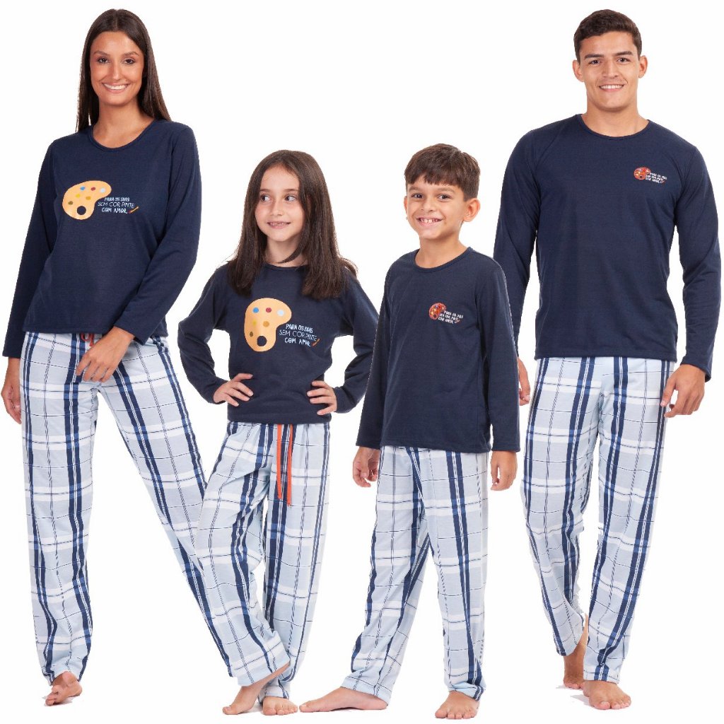 Kit Pijamas de Frio Familia Combinado Inverno Manga Longa e Calça Premium em Oferta na Shopee