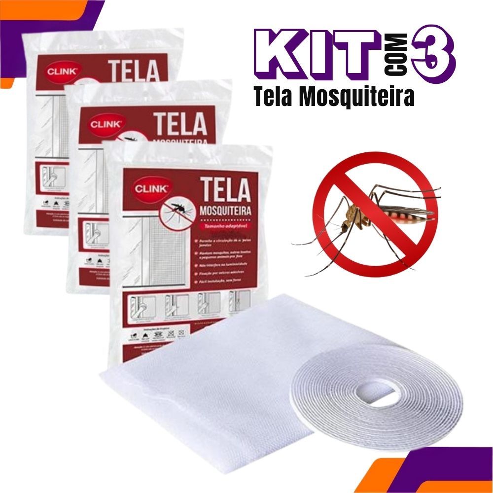 Kit 3 Telas Mosquiteiro Anti-Inseto Mosquito Mosqueteira Ajustável para Janela