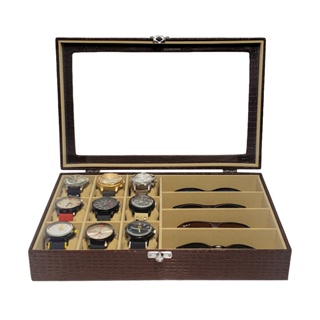 Caixa Estojo Para Relógios E Óculos Marrom Com Interno Aveludado Bege em Oferta na Shopee