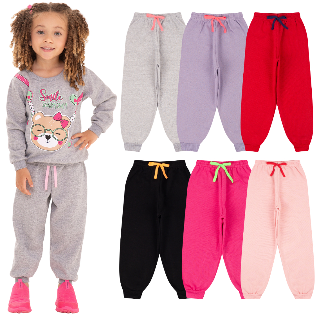 Kit Infantil 1, 3 ou 5 Calças de Moletom Peluciado Menina Feminino Tamanho 1 ao 10 Para Inverno Frio em Oferta na Shopee