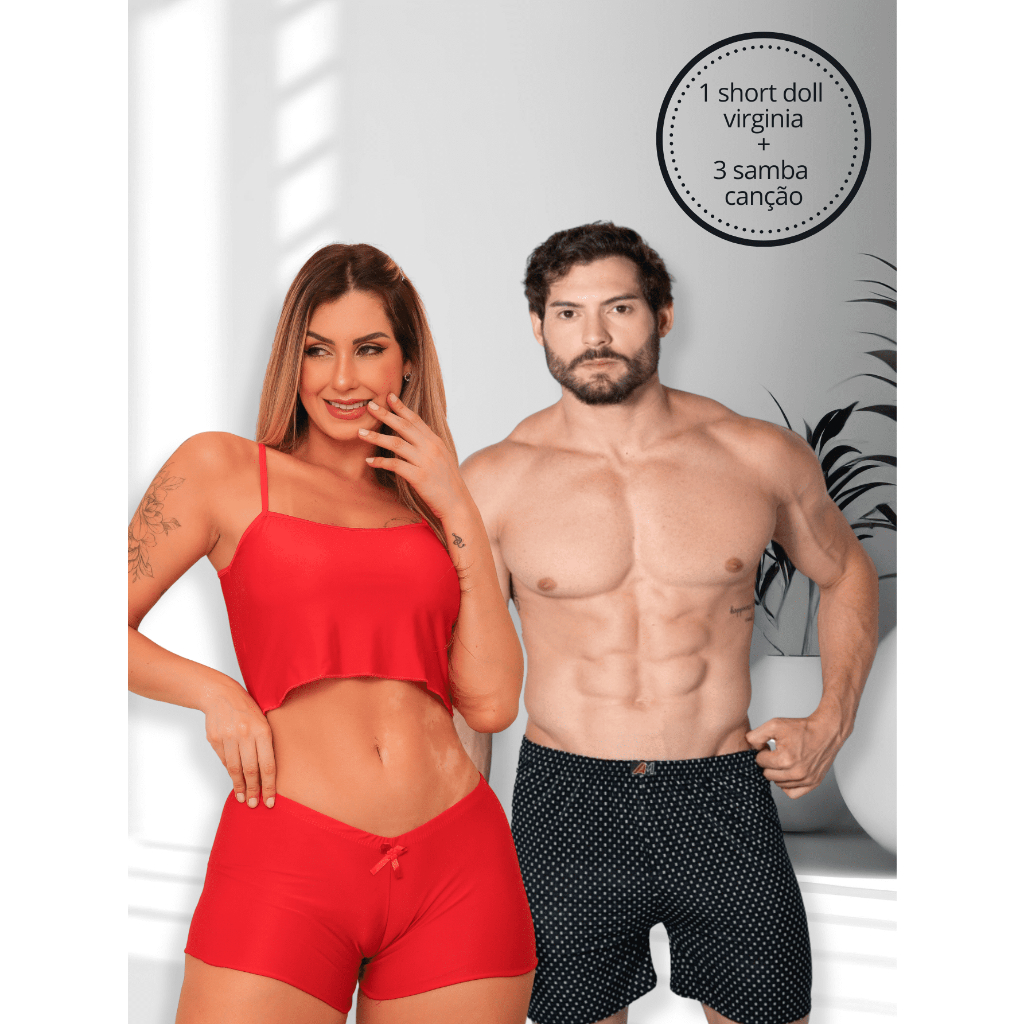 1 Short Doll Virginia Cropped e 3 Samba Canção Em Liganete Com Cores e Estampas Variadas
