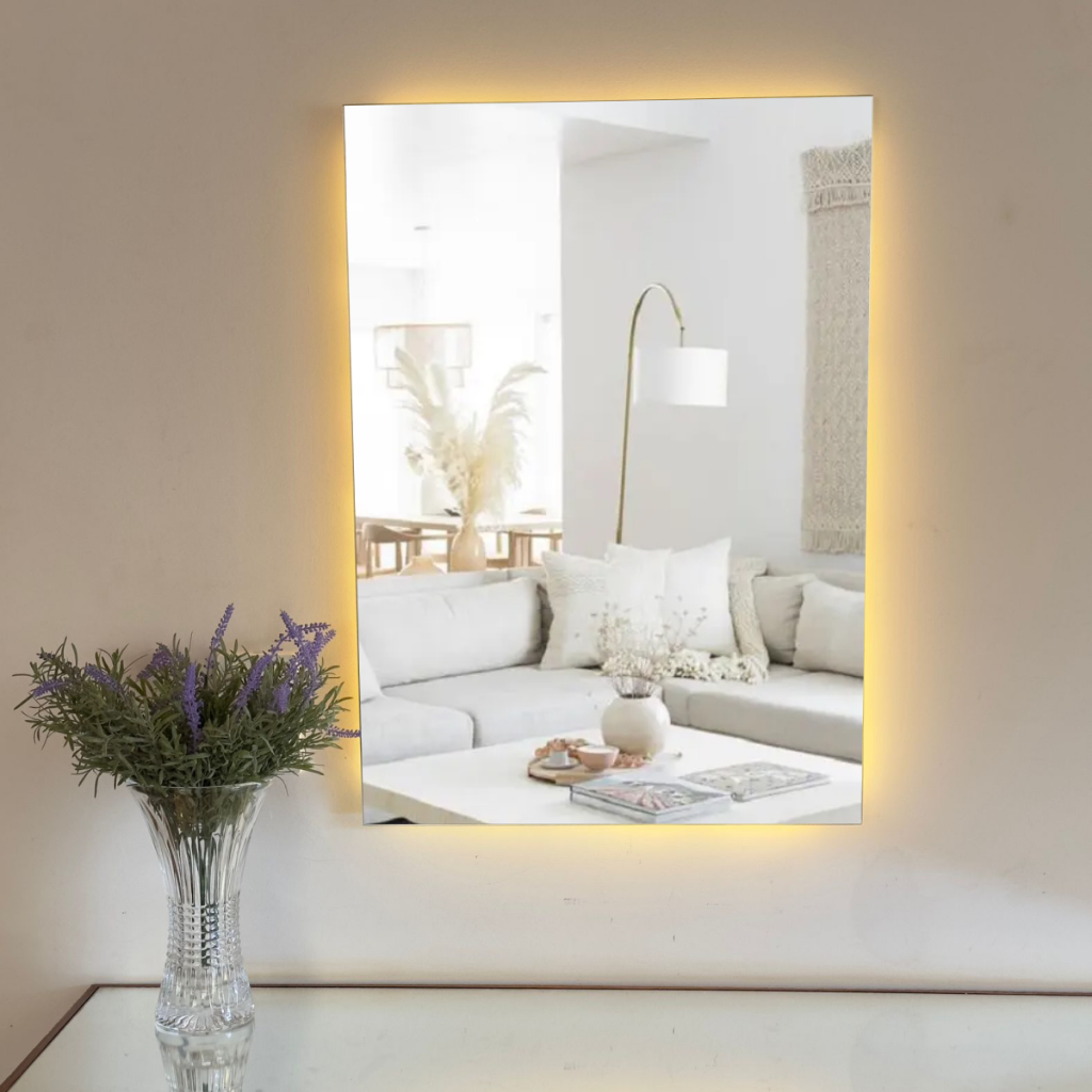 Espelho para Banheiros RETANGULAR Grande 80X60 com LED À PILHA ou FONTE