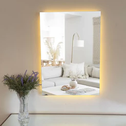 Espelho para Banheiros RETANGULAR Grande 80X60 com LED À PILHA ou FONTE