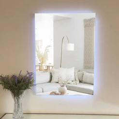 Espelho Retangular para Banheiro 35x60 com LED À PILHA ou FONTE, Lapidado