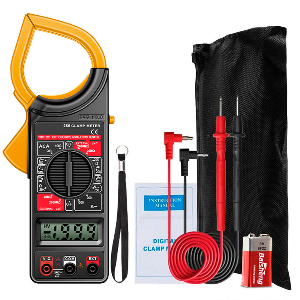 Alicate Amperímetro Digital Tensão CA/CC Dt-266 + Bateria 9v Uso Profissional Eletricista - Home & Living
