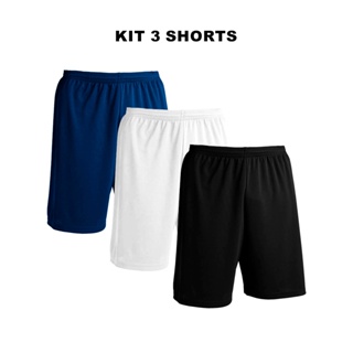Kit 3 Shorts Calção Bermuda de Futebol Liso Cores Esporte Caminhada Musculação Secagem Rápida Bombey em Oferta na Shopee