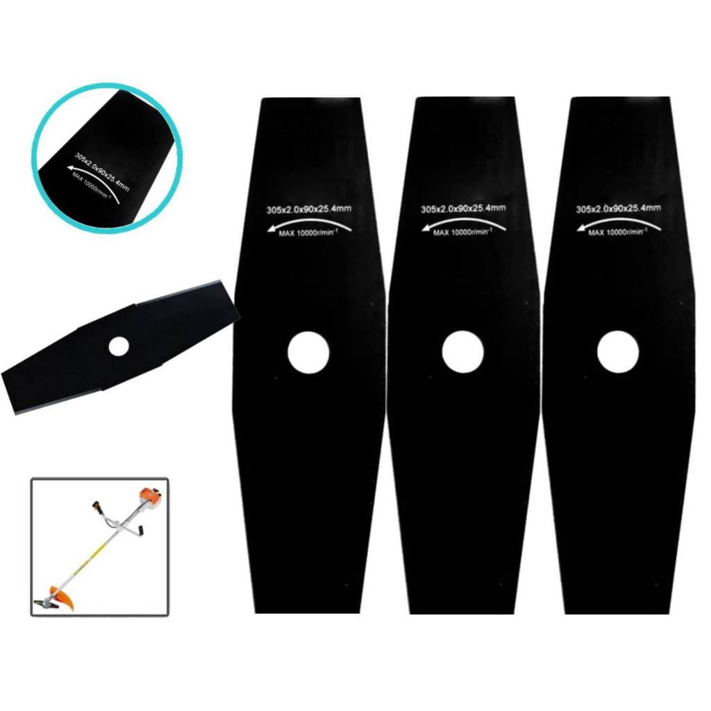 3 UNID. Lâminas P/ Roçadeira Com 2 Pontas e FURO DE 25 MM Tipo Facão + Anel Redutor em Oferta na Shopee