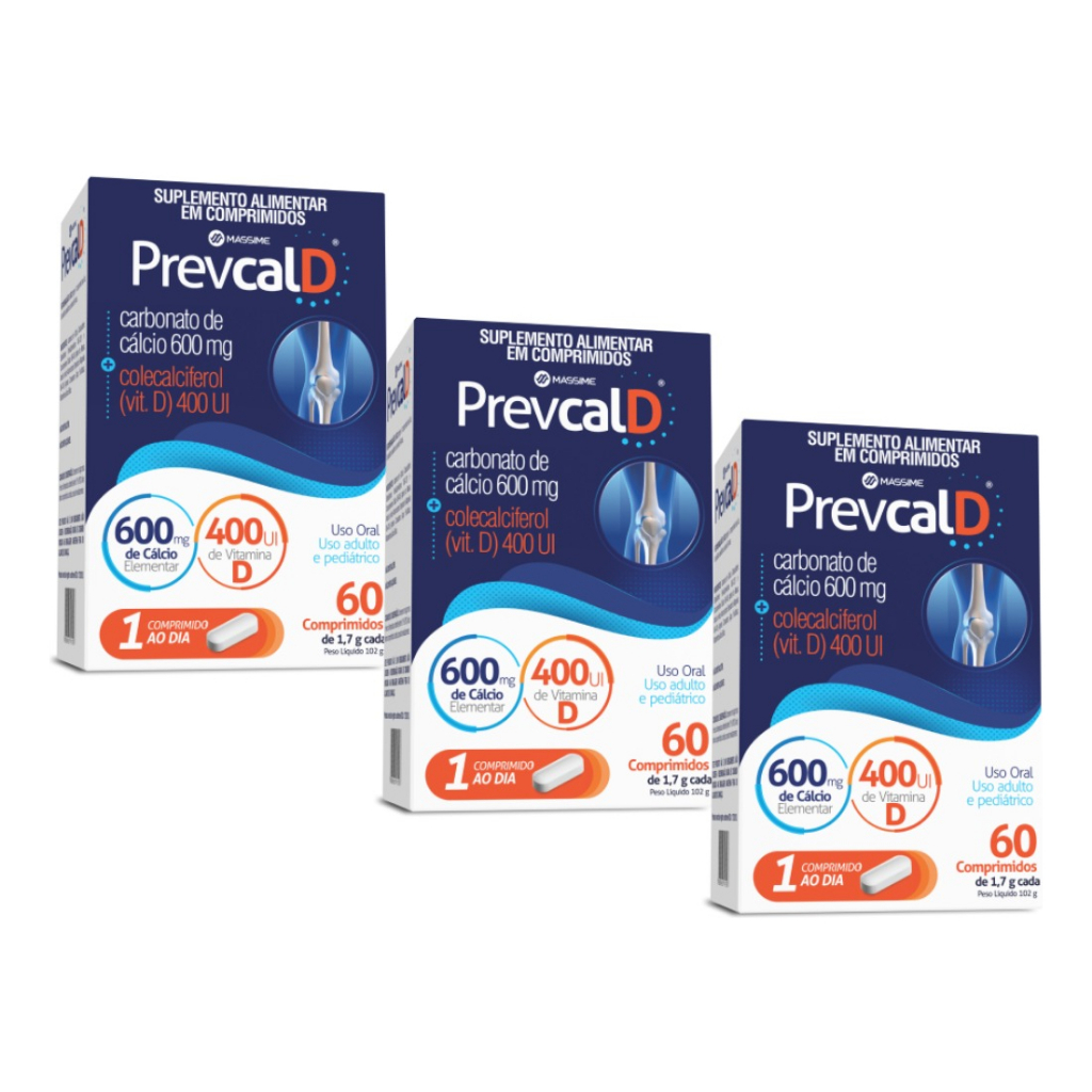 KIT 3X PREVCAL D 60 CPR - 600mg + 400UI  CÁLCIO + VIT D3 - MASSIME em Oferta na Shopee