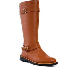 Bota Feminina Lumiss Cano Longo Montaria Salto Baixo Biker Confortável Fivela Zíper Blogueira