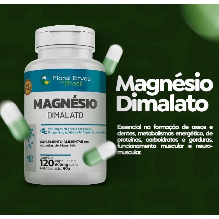 Magnésio Dimalato 500mg 120 cápsulas 100% Puro Original Concentrado