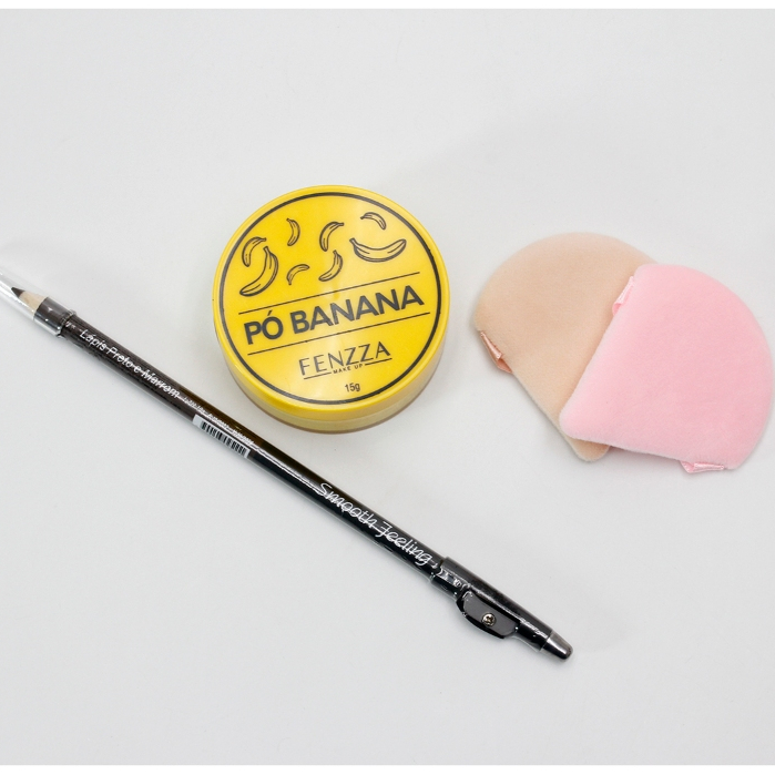 Pó Translucido Banana e Lapis Duo Marrom e Preto para Olhos e Sombracelhas com Apontador Ruby E 2 un de Esponjas Veludo Rose para Maquiagens em Oferta na Shopee