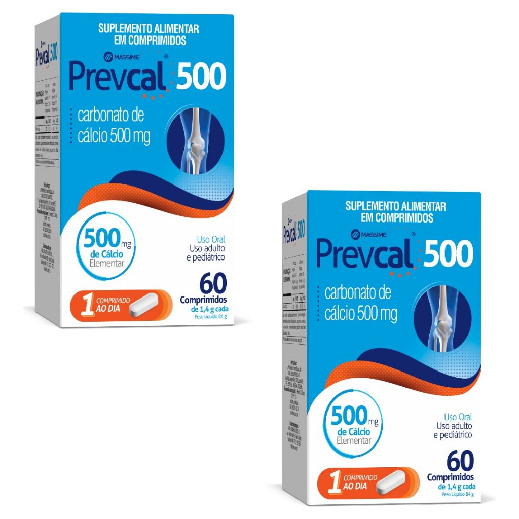 Kit 2x Carbonato De Cálcio 500mg Prevcal 60compr - Cálcio Elementar - Massime