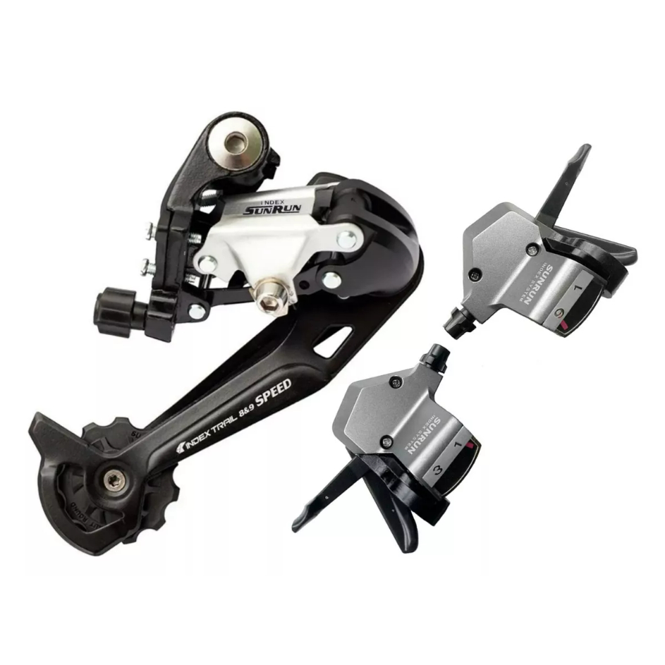 Kit Alavanca de Câmbio 27v S/ Manetes Sunrun + Câmbio Traseiro 9v Sunrun