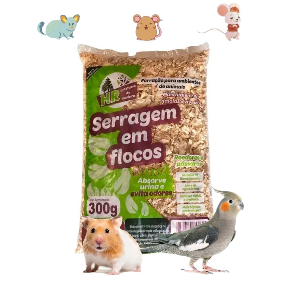 Maravalha Serragem Para Hamsters  Pássaros Calopsita Periquitos Roedores Gaiolas e Viveiros 300g