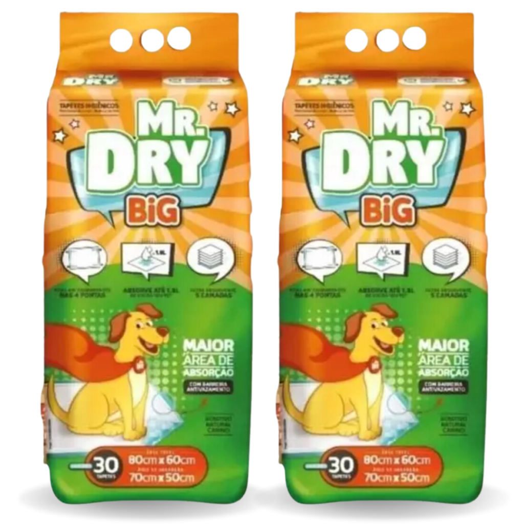 2 PACOTES de Tapete Higiênico Mr Dry Big 80 x 60 cm 30Un