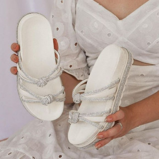 Papete Sandália feminina com brilho Papete com strass Birk com glitter rasteirnha plataforma blogueirinha