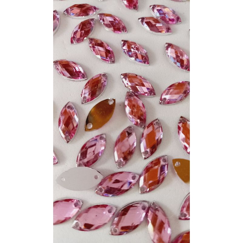 Chaton Navete Rosa Brilhante 15x7mm Pacote a escolher