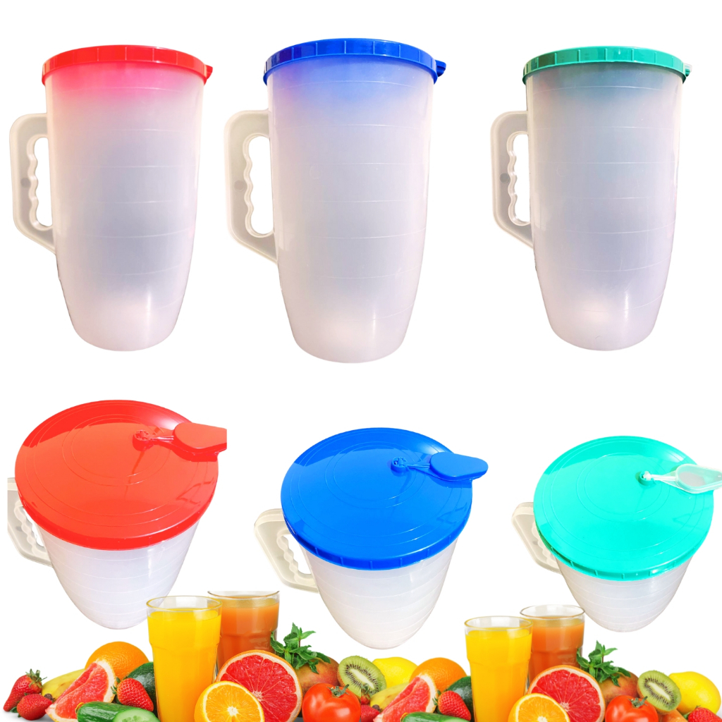 Kit 2 Jarras Para Suco Grande 4 Litros com Alça e Tampa Água Geladeira Sortidas Plástico Resistente Bar Restaurante Cozinha Multiuso