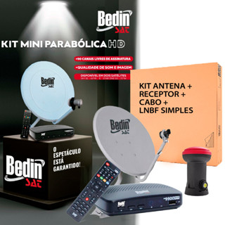 KIT BEDINSAT RECEPTOR DIGITAL + LNBF SIMPLES + ANTENA 60 CM