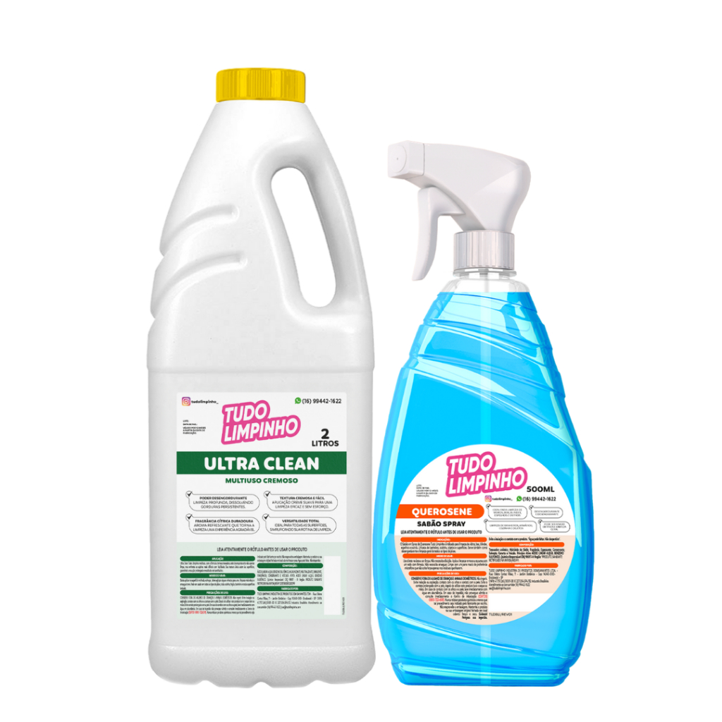 KIT ULTRA CLEAN MULTIUSO 2 LITROS + SPRAY SABÃO DE QUEROSENE TUDO LIMPINHO 500 ML