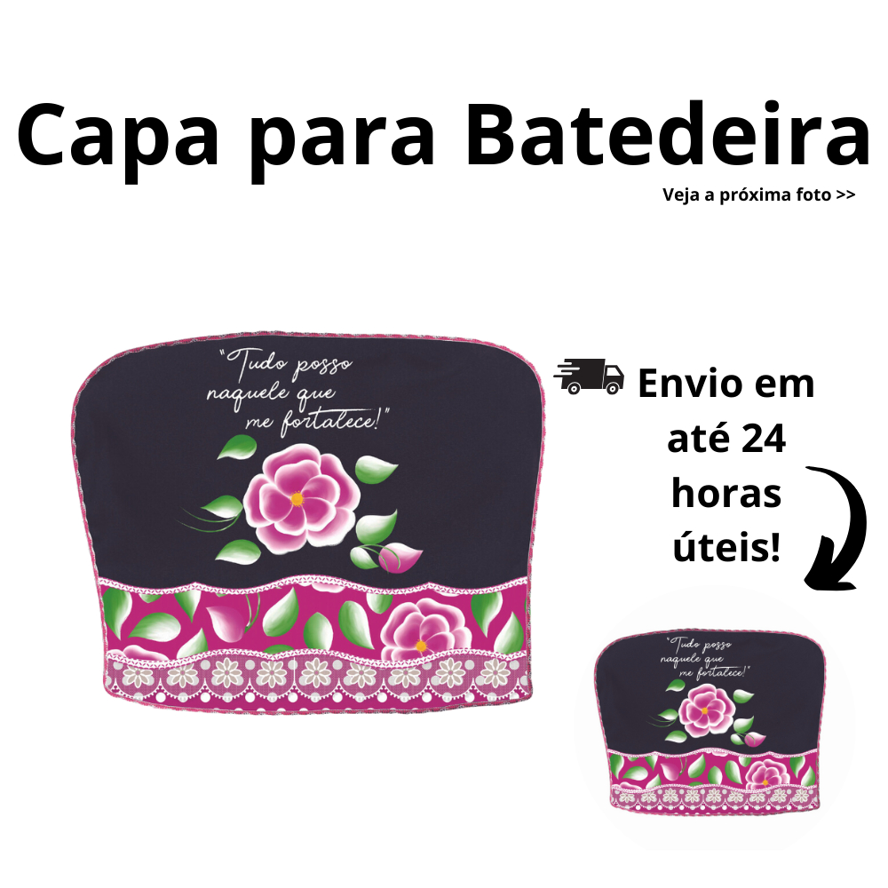 Capa De Batedeira Para Eletrodoméstico Decoração Protetora Cozinha Preta E Rosa Flor