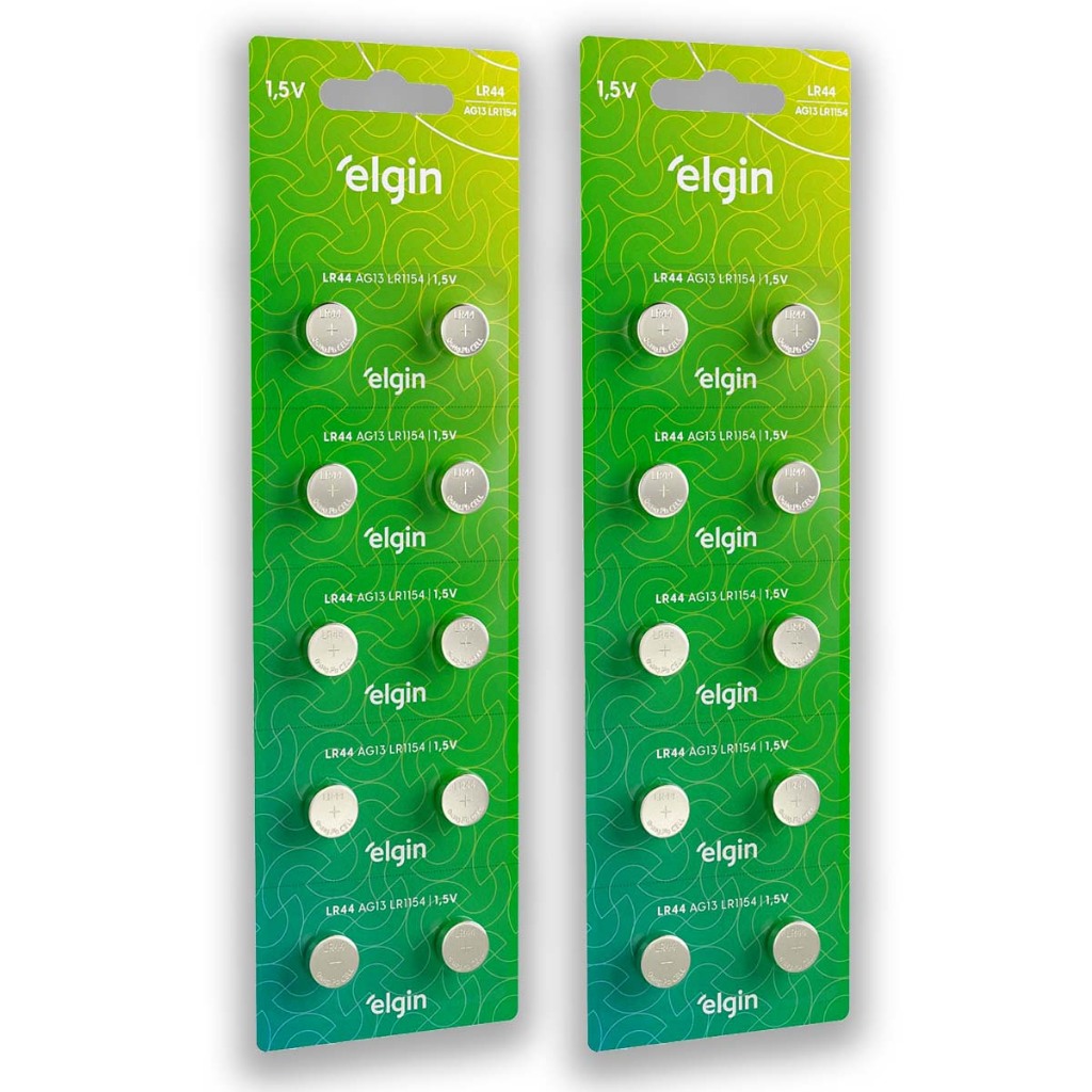 Pilha Alcalina LR44 Elgin Bateria A76 Ag13 kit 20 unidades