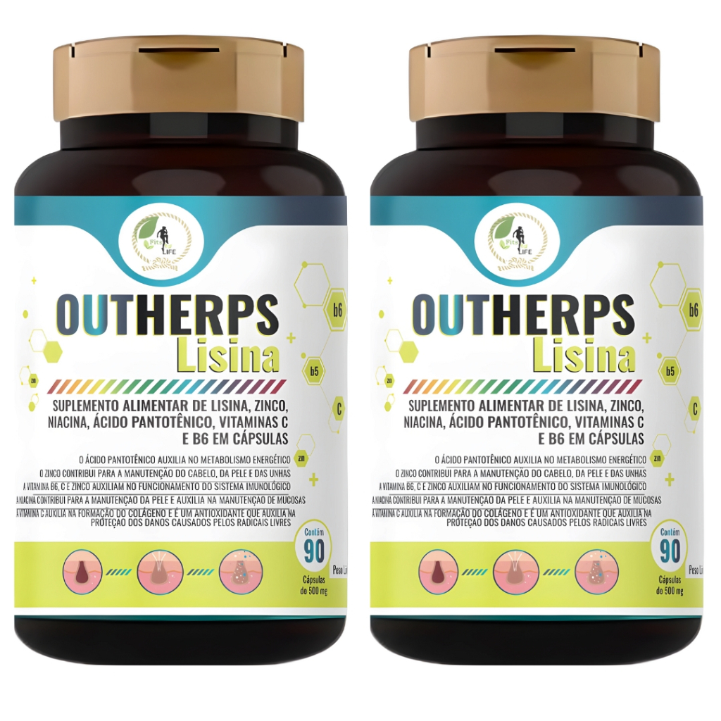 Kit C/2 Outherps Lisina + Vit C B3 B5 B6 E Zinco 500mg em Oferta na Shopee