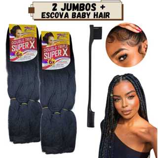 2 Cabelo Jumbo Jumbao Super X Crochet Fibra Sintética Kanekalon 400g + Pente Escova Baby Hair 2 em 1 em Oferta na Shopee