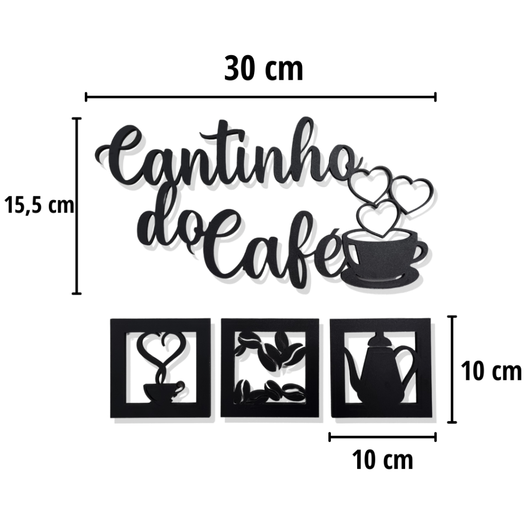 Kit Cantinho do Café 4 Peças Decoração para Cozinha Com Dupla Face