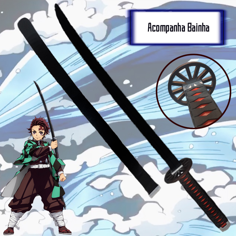 Espada - Katana Demon Slayer / Kimetsu no Yaiba Tanjiro em Madeira Decoração Cosplay Treino