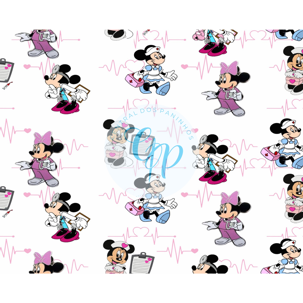 Sintético Doll Estampado - Minnie doutora - fundo branco -  0,50 x 1,38