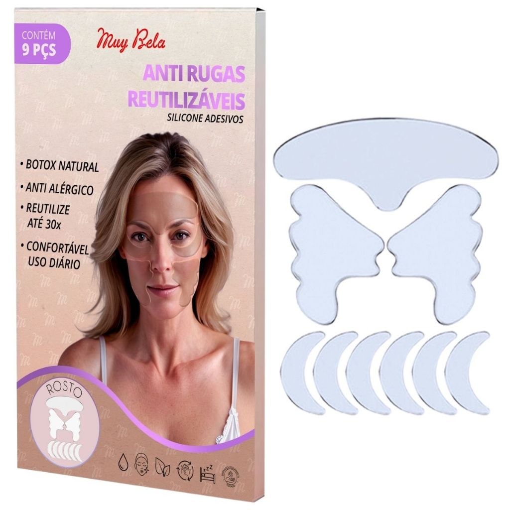 Adesivo Anti Rugas Silicone 9 Peças | Skin care Reutilizável, Reduz Rugas e Linhas, Coláge...