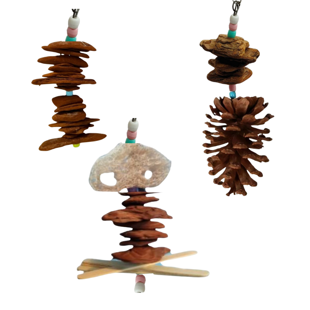 3 Brinquedo Pêndulo para Calopsita, Periquito, Agapornis / Brinquedo para Pássaros - Casca de Pinus