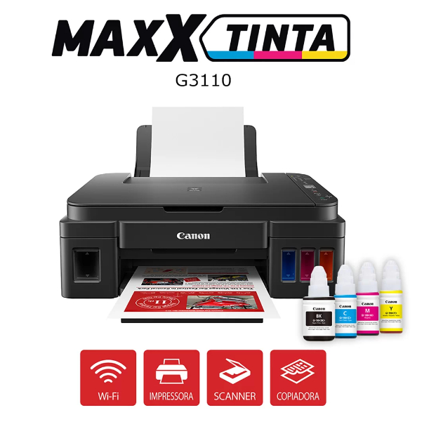 Impressora Multifuncional Canon G3110 Tanque de Tinta Colorida Wi-Fi Usb, Fotográfica