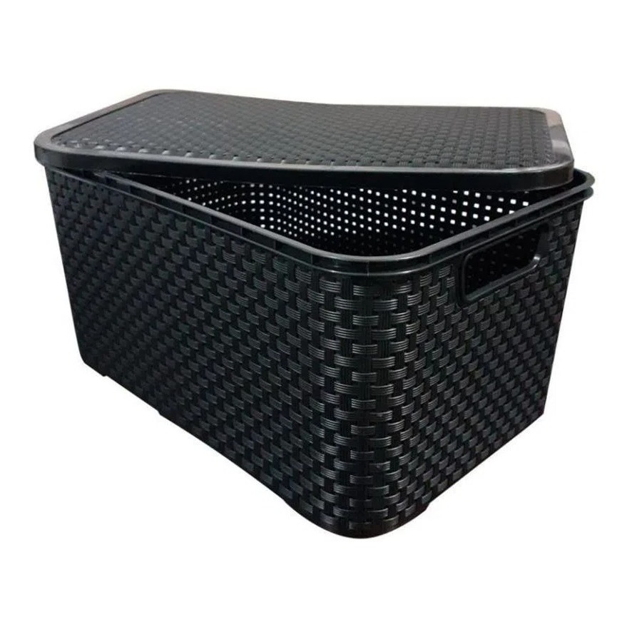 Caixa Organizadora Plástica Tampa Caixa Rattan 20L armario cozinha sapato brinquedo