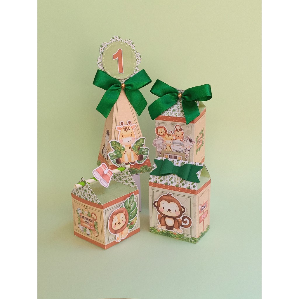 Kit festa Infantil Safari - Lembrancinhas Aniversário Personalizado - Caixinhas Personalizadas