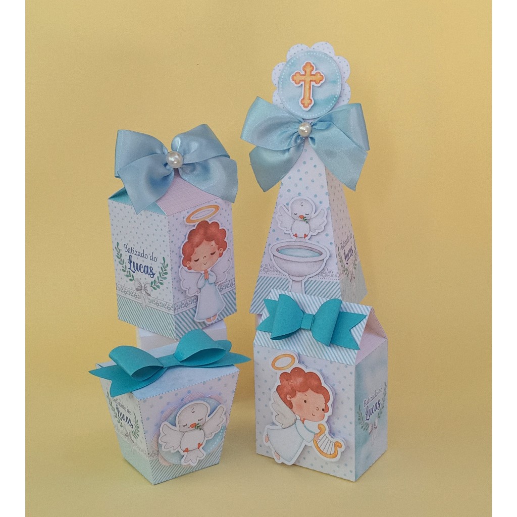 Kit festa-25 Lembrancinhas Personalizadas Batizado Menino-Caixinha Papelaria Personalizada