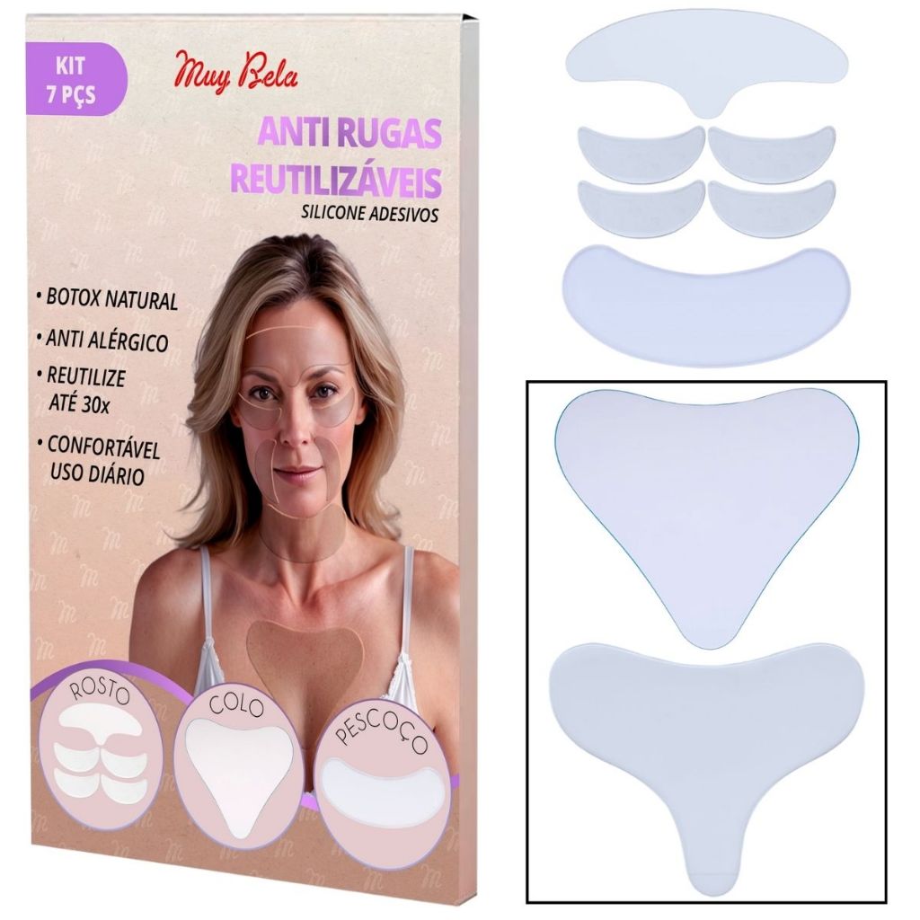 Kit Adesivos Anti Rugas para Rosto + Colo + Pescoço Decote Muy Bela Pad Botox Natural Ades...