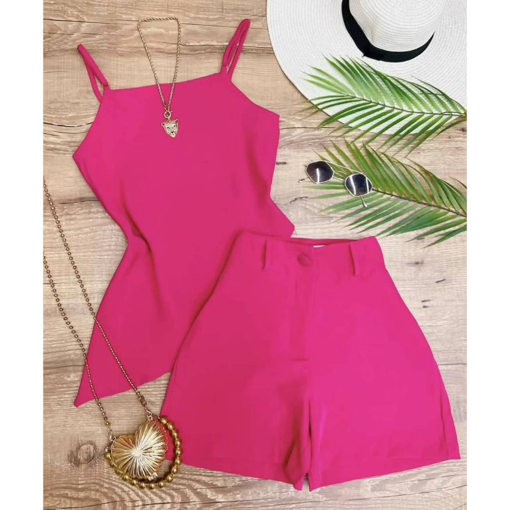 Conjunto Feminino Alfaiataria Regata e Short Estilo Simetria em Oferta na Shopee