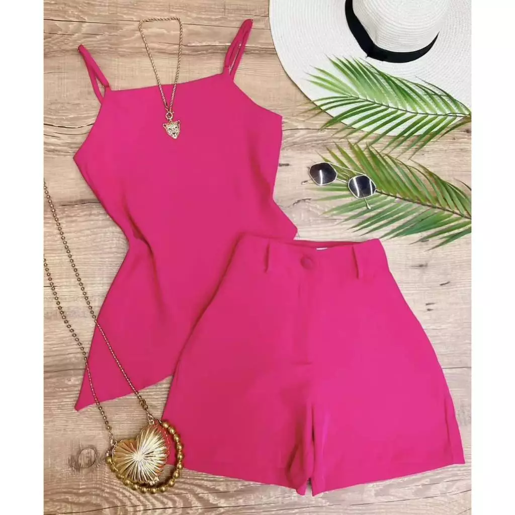 Conjunto Feminino Alfaiataria Regata e Short Estilo Simetria