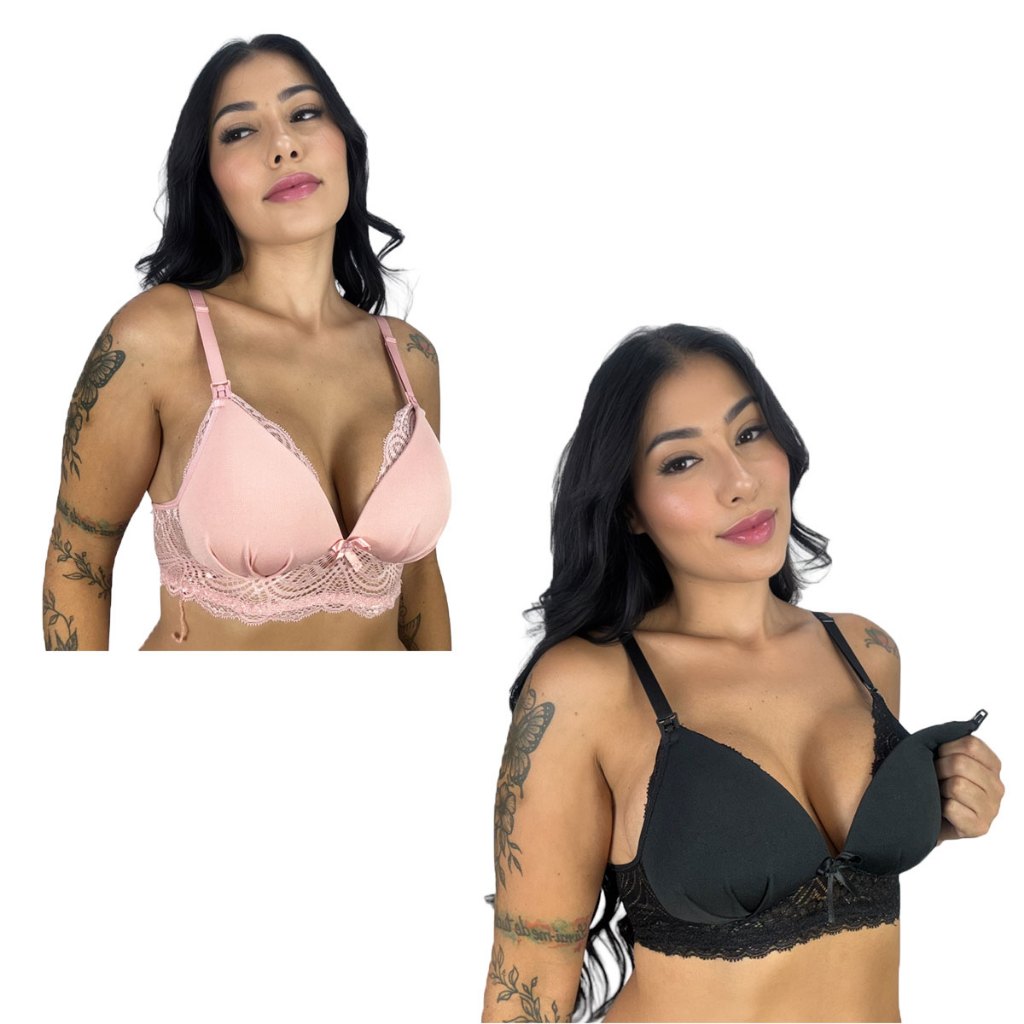 Kit 2 Sutiã Amamentação com Bojo Soft e Renda Gestante Maternidade e Pós Parto em Oferta na Shopee