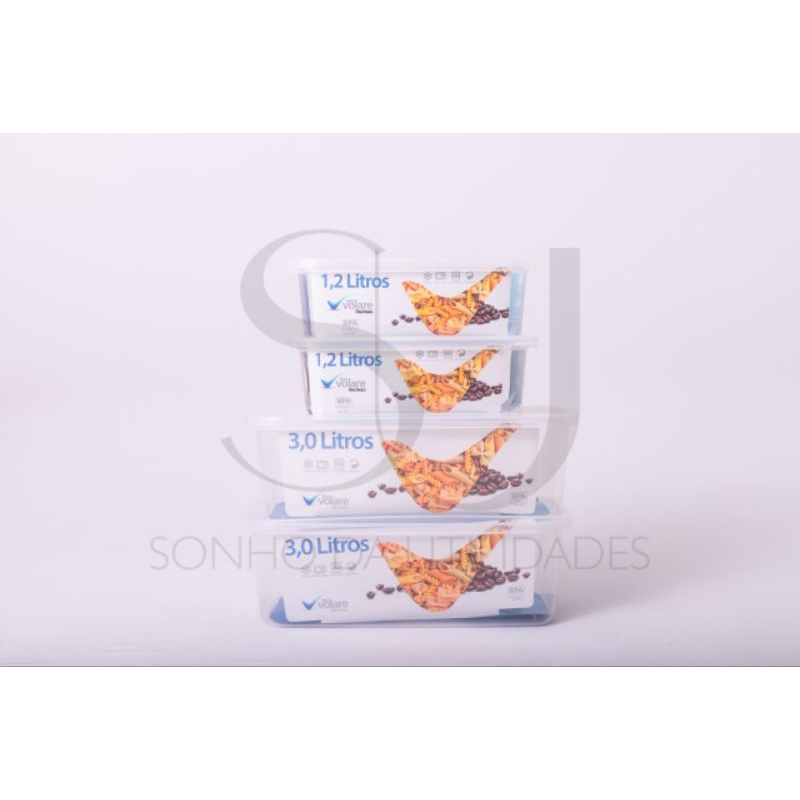 kit com 4 potes Volare.  2 potes de 1,2/ 2 potes Volare 3,0 100% BPA